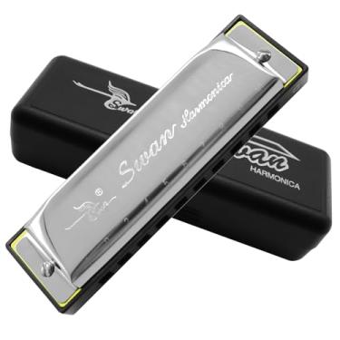 Imagem de Harmônica Armonica boca órgão blues gaita chave de C 10 furos 20 tons polifonia diatônica harpa com estojo para blues folk jazz pop para música estudante professor ensino iniciante presente