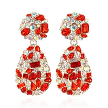 Imagem de Met-edianger Brincos de gota de strass brincos de noiva extravagantes de casamento conjunto de candelabro de cristal brincos pendentes para mulheres meninas, Zinco Aço inoxidável, Vidro