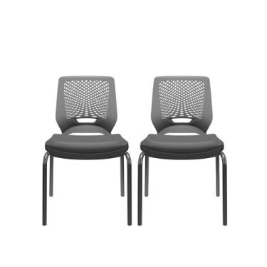 Imagem de PLAXMETAL, Kit 02 Cadeiras Escritório Fixas Aproximação 4 pés Beezi Base Preta Assento Facto Dunas Grafite Encosto Cinza PLAXMETAL