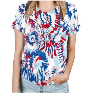 Imagem de Homisy Camiseta feminina estampada retrô de manga curta, gola redonda, casual, folgada, fofa, leve, A#multicolorido, M