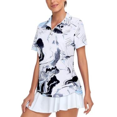 Imagem de Tanst Sky Camisa polo feminina de golfe de manga curta com absorção de umidade, camiseta atlética para treino de secagem rápida, Tinta branca cinza, 3G