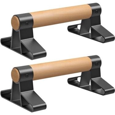 Imagem de SELEWARE Barras Push Up De Madeira Barras Parallettes Barras De Apoio De Mão Antiderrapantes Para Calistenia, Fitness, Exercícios De Piso Madeira Maciça Com Suporte De Metal Resistente, Suporte 600 Li