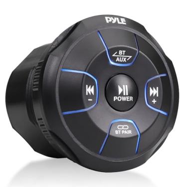 Imagem de Pyle Controlador de áudio Bluetooth sem fio amplificado – botão de mídia Bluetooth de 800 watts, controle remoto receptor marítimo à prova d'água com auxiliar, suporte para carro, caminhão, barco,