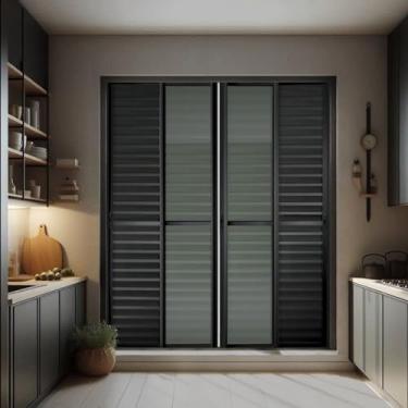 Imagem de Porta de Correr Venez. 6 Folhas Moveis 210 X 200 Elite com Fecho Automático Vidro Liso Preto