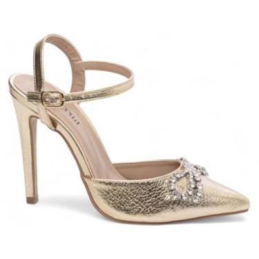 Imagem de Torricella, Sapato Social Scarpin Salto Alto Stiletto Agulha Bico Fino Feminino 12 cm Metalizado Cor:Dourado;Tamanho:34