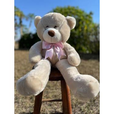 Imagem de Urso Pelúcia Grande 60cm Hipoalergênico (Avelã com laço rosa)