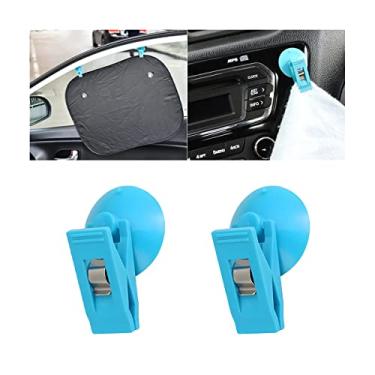 Imagem de 2 peças clipe de cartão de ventosa para notas, para-sol de carro reutilizável forte metal bilhete grampo de toalha de papel, pingentes de decoração multiuso de veículos para publicidade suporte de pasta de negócios (azul)
