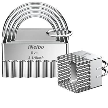 Imagem de iNeibo Conjunto de cortadores de biscoitos, cortadores de biscoito quadrados com bordas recortadas, cortador de biscoitos com alça, cortador profissional de massa de pastelaria, cortador de massa de