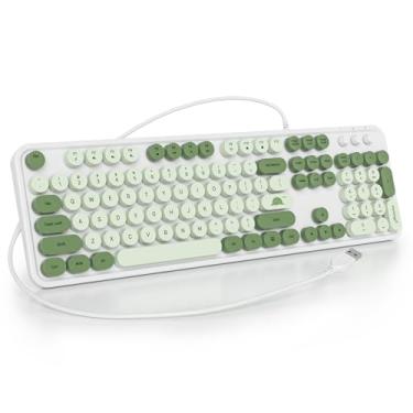 Imagem de Ussixchare Teclado de máquina de escrever com fio, tamanho completo, verde Matcha, teclado retrô para computador com teclas redondas para laptop Windows (Matcha)