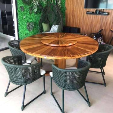 Imagem de Conjunto De Mesa Em Corda Náutica Jasmin - 6 Cadeiras Com Mesa De Tampo Giratório - Tecido Duna Cru
