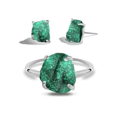 Imagem de Conjunto de Malaquita - Cristal Natural, Banho Ouro 18k