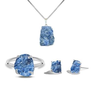 Imagem de Conjunto Natura Quartzo Azul - Cristal Natural, Prata 925