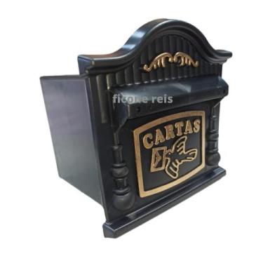 Imagem de Caixa de Correio Plástica Compacta Preto Dourado com Suporte para Grad