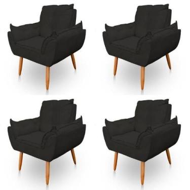 Imagem de Kit 4 Poltronas Decorativa Opala Sala de Estar Tecido Suede Preto Kimi