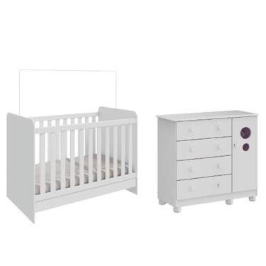 Imagem de Kit Berço Cômoda Ben Bolinha Moveis Peroba MDF Branco