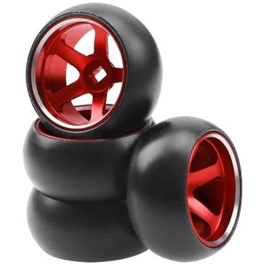 Imagem de 4Pack Vgoohobby 25mmx11mm 1/28 Drift Car Tires Plastic Tyres w/Metal Wheel Rims Compatible with Wltoys K969 K989 P929 Kyosho Mini-Z Mini-Q 1/28 RC Drift Car (Red)