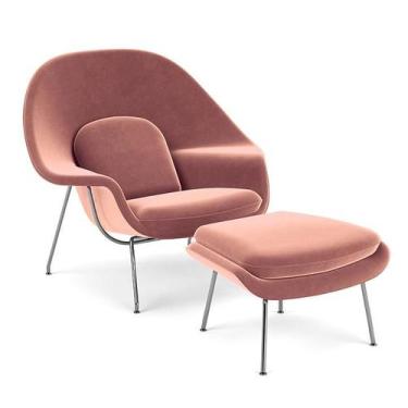 Imagem de Poltrona com Puff Womb Chair Base Cromada Veludo - Decorato Móveis, Nu