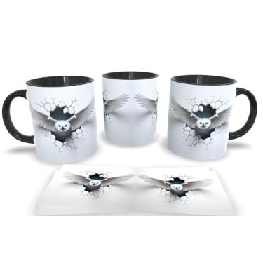 Imagem de Caneca Preta de Porcelana Personalizadas Arte Espelhada em 3D Animais (Coruja 5)