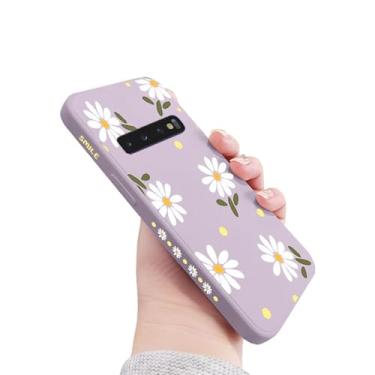 Imagem de Doowear Capa para celular Samsung Galaxy S10 Plus, estampa floral margarida, fina e fina de silicone líquido, à prova de choque, capa protetora roxa
