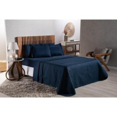 Imagem de Kit Cobre Leito mais Lençol Casal  4 peças Azul Marinho/115-104MA - Lu