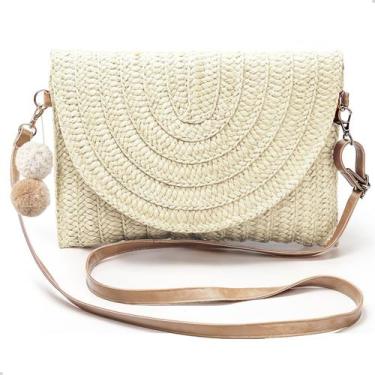 Imagem de Bolsa de Palha Pequena Acessório De Verão Praia Piscina Alça Transvers