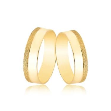 Imagem de PAR  ALIANÇAS 5MM diamantada RETA OURO amarelo 18K MJ10 - MAEHLER JOIA