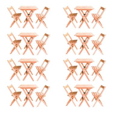 Imagem de Kit 8 Conjuntos Mesa Dobrável Para Bar E Restaurante 60x60cm Com 2 Cadeiras Em Madeira Maciça - Cru