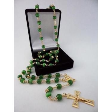 Imagem de Terço olho de gato verde 6mm - folh. ouro - armazem