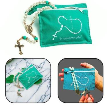 Imagem de Terço nossa senhora de fátima eu rezo pelos meus filhos com bolsa verd