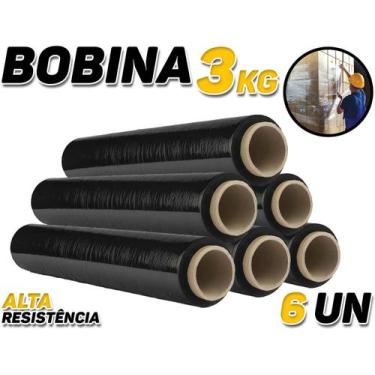 Imagem de Kit 6 Rolos Bobina Filme Stretch Preto 500x30mic C/ 200m 3kg - Brester