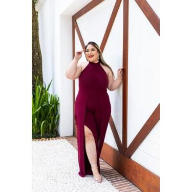 Imagem de Macacão Plus Size Frente Única Fenda na Perna - luh may, Bordô, M