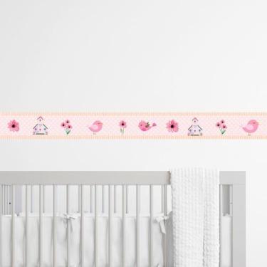 Imagem de Faixa Decorativa Flor e Passarinho Infantil quarto Bebê Adesivo de Par
