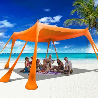 Imagem de VIONMI Tenda de Praia com Dossel de Praia Pop Up Sombra 10X10 Pés Abrigo Solar Upf50 + com 8 Sacos de Areia - 2 Pás de Areia - 4 Postes de Alumínio - Estacas de Solo - Bolsa de Transporte Portátil Par