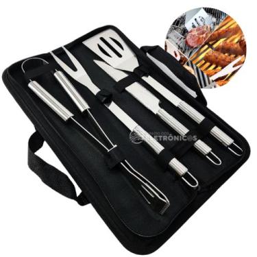 Imagem de Kit Churrasco Aço Inox 4 Peças Peças Chef Cozinha Corta Carne Peixe Le