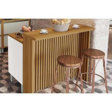 Imagem de Bancada Ilha Cozinha Marquesa c/ 1 Porta e 3 Gavetas 120cm Branca/Natu