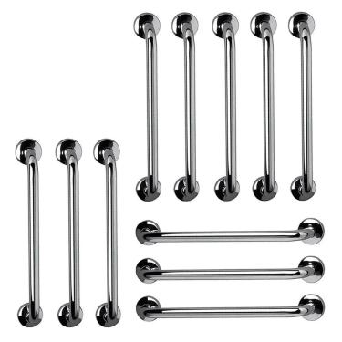 Imagem de Barra de Apoio 60cm Inox Kit 11 Unidades Idoso Cadeirante Deficiente Gestante Banheiro Box Suporte Escada Corrimao Acessibilidade