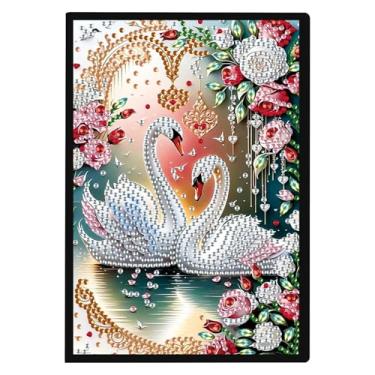 Imagem de DCIDBEI Cadernos 5D DIY Cadernos de pintura de diamante Caderno de pintura de diamante A5 Caderno de capa dura diário cisne Sketchbooks bloco de notas A5 pintura diamante strass paisagem de cisne