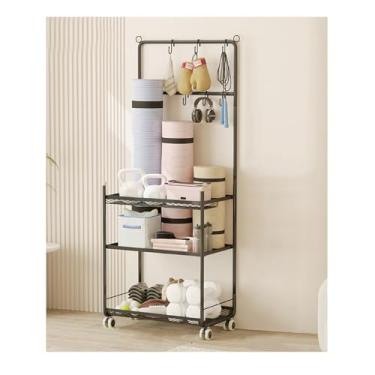 Imagem de Garage Sports Equipment Organizer，Home Gym Storage Holder，Lockable Sports Ball Cage Storage Rack， for Yoga Mat, Foam Roller,Yoga Strap,Resistance Bands,(Black,56.5 * 35.7 * 145cm/22.2 * 14 * 57in)