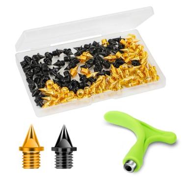 Imagem de Lejof Espigões de pista de 1/10.2 cm, 120 peças de espigões de liga de aço para substituição de espigões e chave de ponta para tênis de corrida esportiva (preto + dourado)