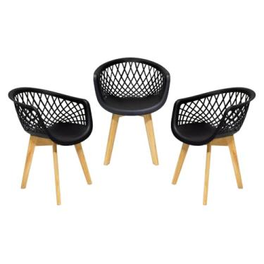 Imagem de Kit 03 Cadeiras de Jantar Cozinha Web Wood Madeira Pretas