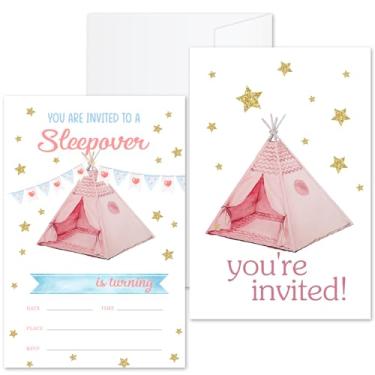 Imagem de ZSHFMY Cartões de convites de festa do pijama para meninas senhoras, convites de festa do pijama para mulheres, 20 cartões de convite de festa de sono com envelopes, decorações de festa de aniversário