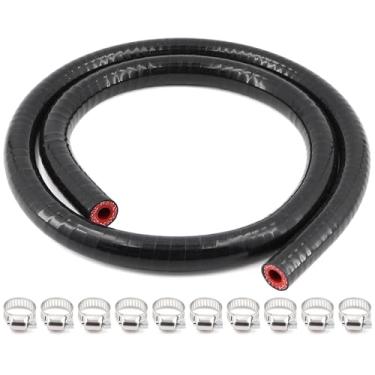 Imagem de TuoLauthon Mangueira de refrigeração de silicone de 3 camadas ID 5/16 polegadas, comprimento 3,3 pés (1 m) espessura da parede 4,5 mm, radiador de alto desempenho, acoplador reto universal, tubo de