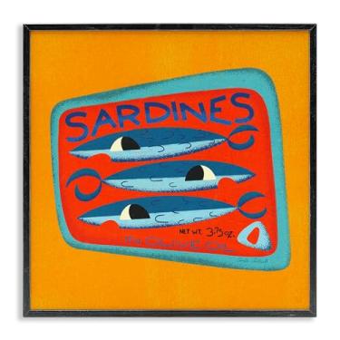 Imagem de Stupell Industries Arte de parede giclée emoldurada em lata de sardinha em tons brilhantes por Carrie Cantwell, moldura preta, 12 x 12