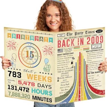 Imagem de Missonemi Cartão grande de aniversário de 15 anos, presentes de feliz aniversário de 15 anos para filho filha, decorações engraçadas de aniversário de 15 anos para meninos e meninas, presentes de