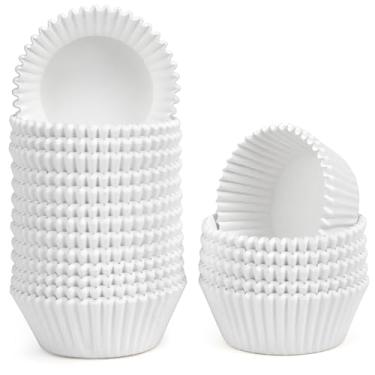 Imagem de LotFancy 500 peças forros de cupcake brancos, forros de muffins de tamanho padrão, embalagens de cupcake, copos de papel para cupcake à prova de gordura para aniversários, feriados, sem cheiro, largura inferior de 5 cm