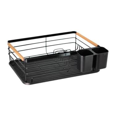 Imagem de Escorredor de Louças Pratos Metal Com Madeira 43x32cm Com Cesto Tuut