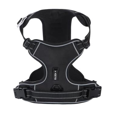 Imagem de Ellichom Peitoral para cães sem puxar com 3 fivelas de encaixe, colete refletivo e ajustável macio acolchoado para cães pequenos, médios e grandes (grande, preto)