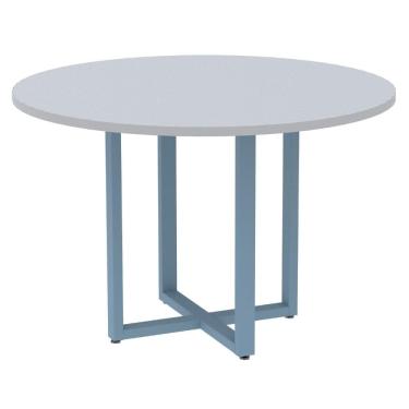 Imagem de Mesa de Reunião Redonda P25 Pandin 110 cm (Largura) Tampo MDP Cinza Pé Aço Tubular Azul Dali
