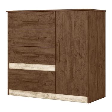 Imagem de Cômoda Sapateira Vênus 1 Porta E 4 Gavetas Flex Castanho Wood Avelã Moval