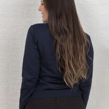 Imagem de Blusa de Frio Tricot Básica Gola V Feminina Elastano Manga Longa - Mod